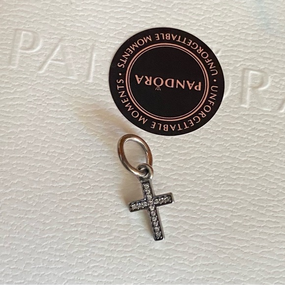 Retired Pandora Sparkling Cross Dangle Charm for Bracelet Necklace EUC - Picture 2 of 6